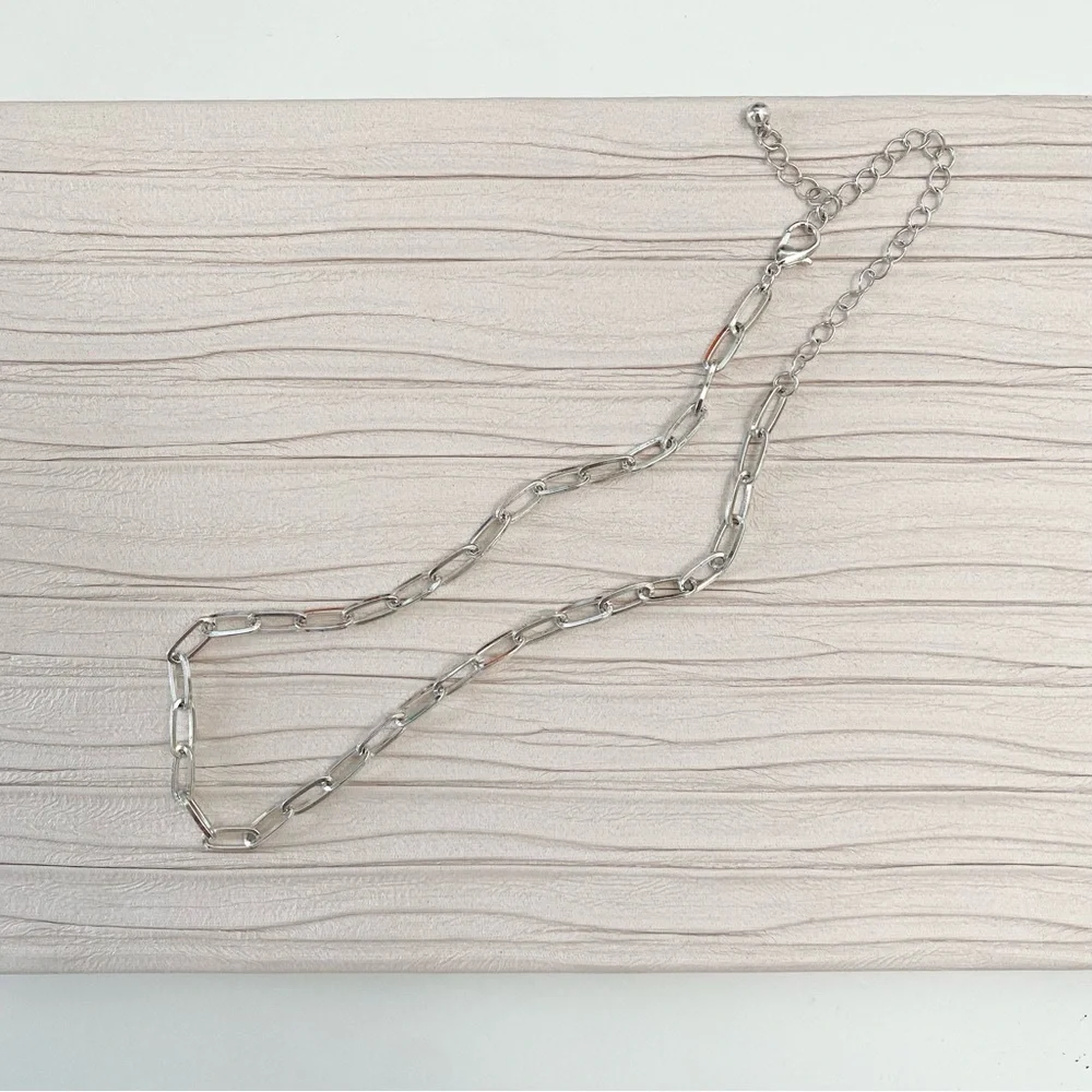 3/$20 Dainty Silver Paperclip Chain Choker Necklace - Picture 2 of 8